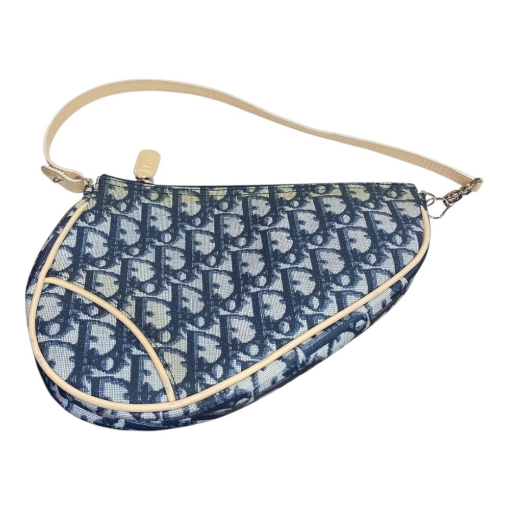 Christian Dior Saddle Bag Navy Blue Beige Tan Dior